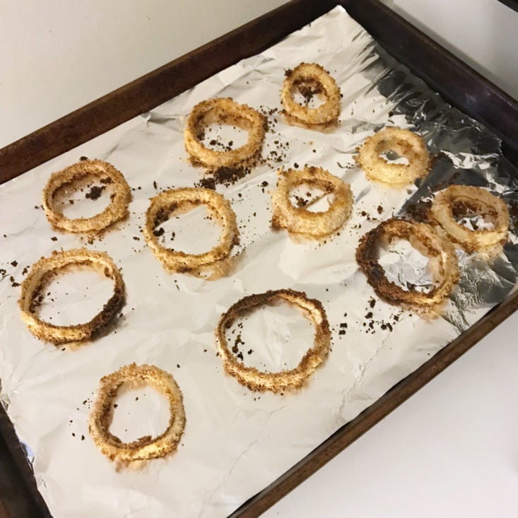 baked onion rings on baking sheet