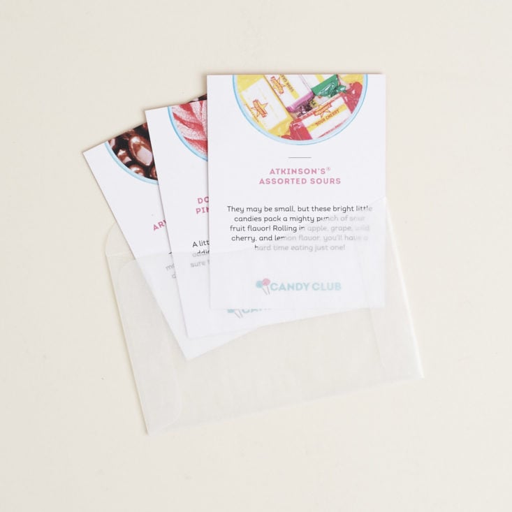 candy info cards in envelope