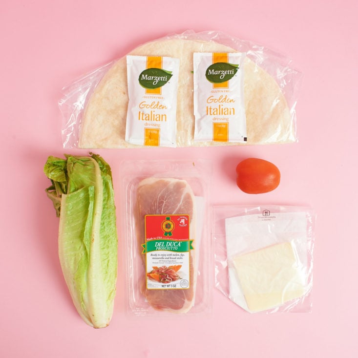 ingredients laid out for PLT Prosciutto Wrap