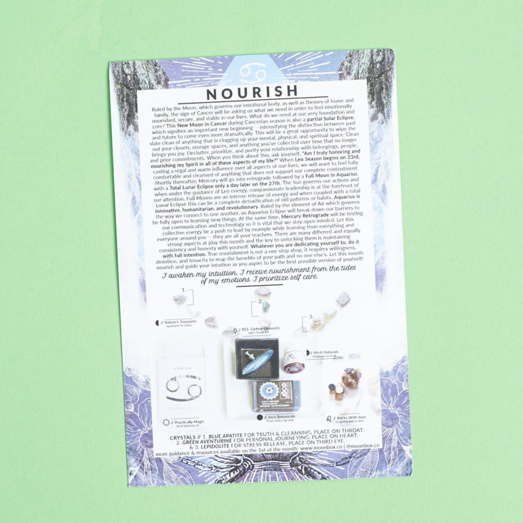 moon box info card and product list