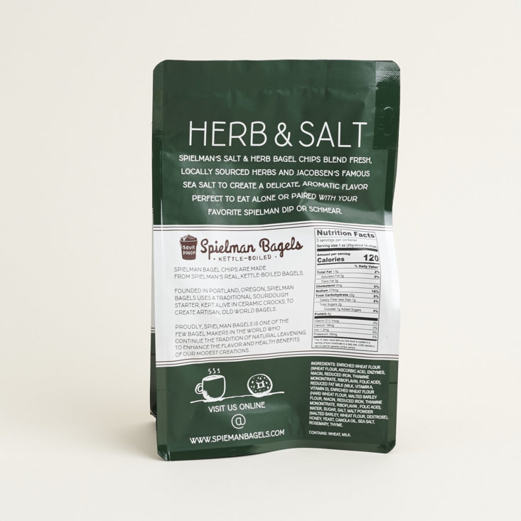 back of Spielman Bagels Herb & Salt Bagel Chips