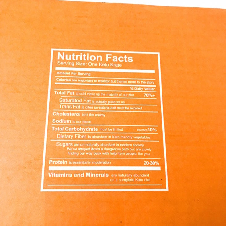 nutritional facts on the side of the Keto Krate box