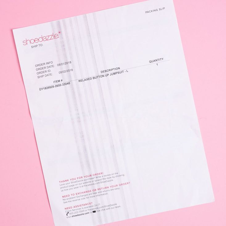 shoedazzle invoice