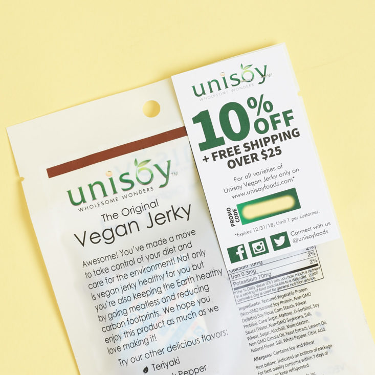 coupon on Unisoy Foods Teriyaki Vegan Jerky