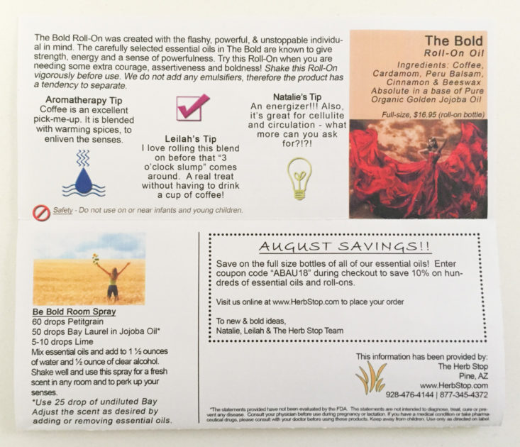 aroma box by herb stop the bold august 2018 booklet 3