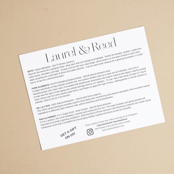 Laurel + Reed info card