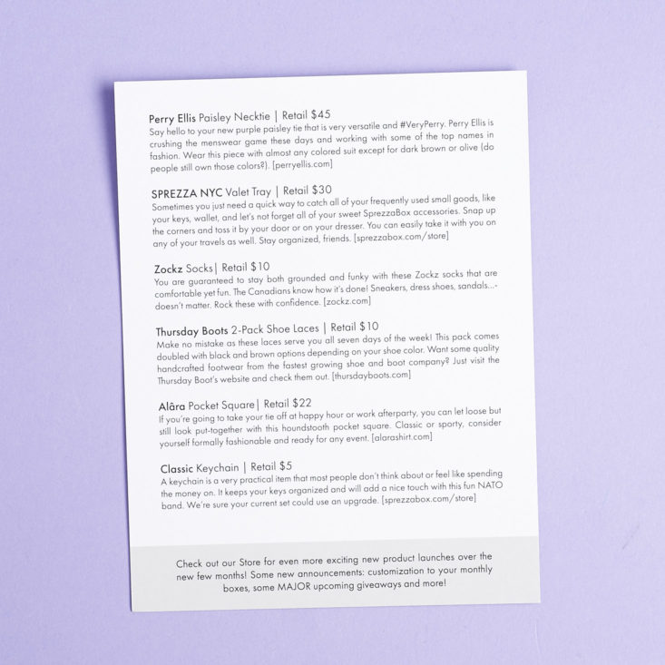 Sprezza Box Houston September 2018 - Information Card Back