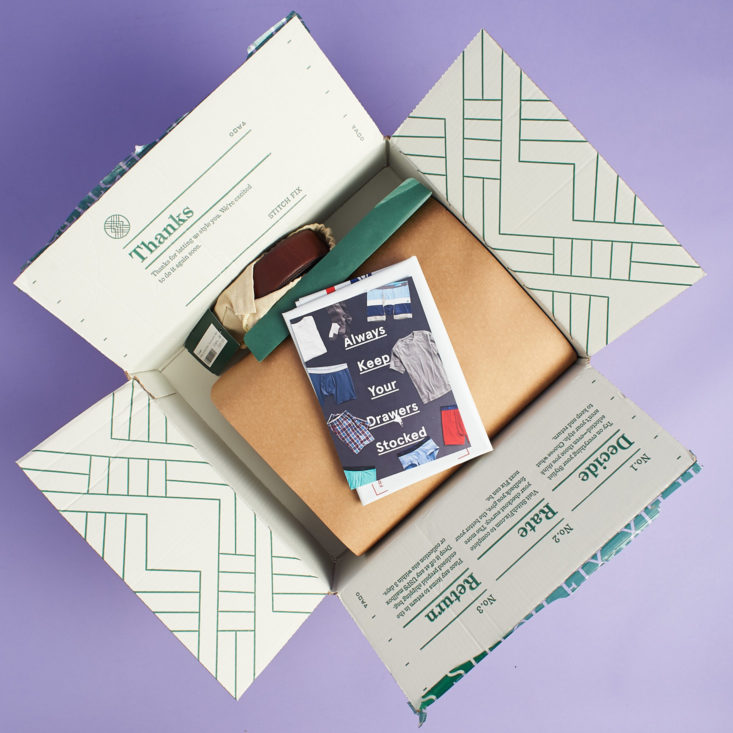 StitchFix Mens September 2018 - Box Review Opened Top