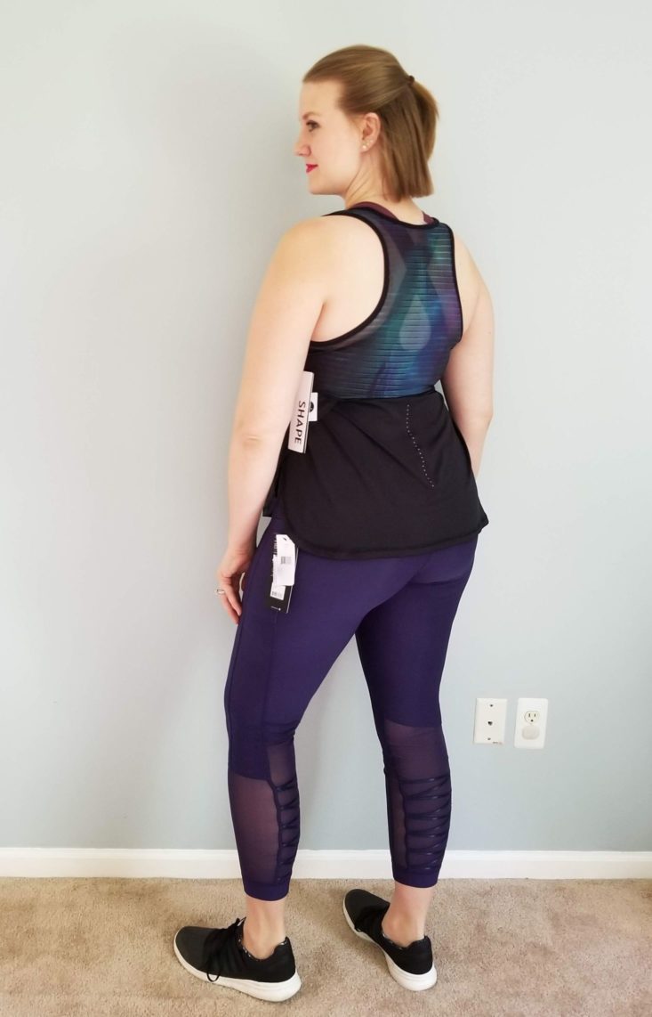 Wantable Fitness Edit black tank & purple leggings back