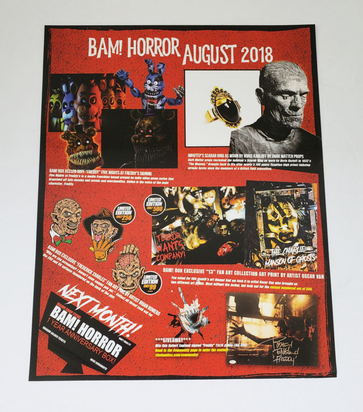 BAM! Horror Subscription Box August 2018 0004 information card