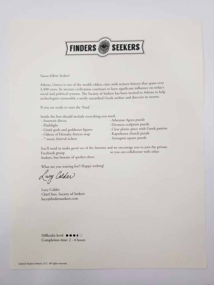 Finders Seekers October 2018 - Intro Letter Front