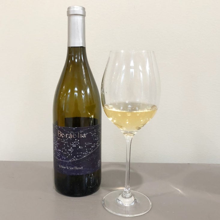 First Leaf Wine October 2018 - Beraelia White Blend Bottle with Glass Front
