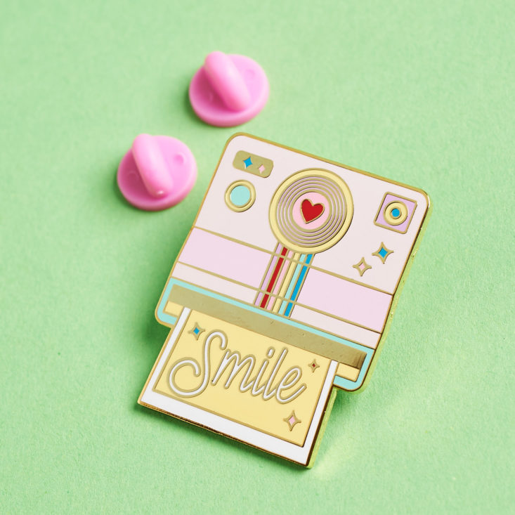 quirky crate enamel camera pin