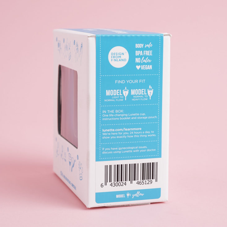 side of Lunette Menstrual Cup box