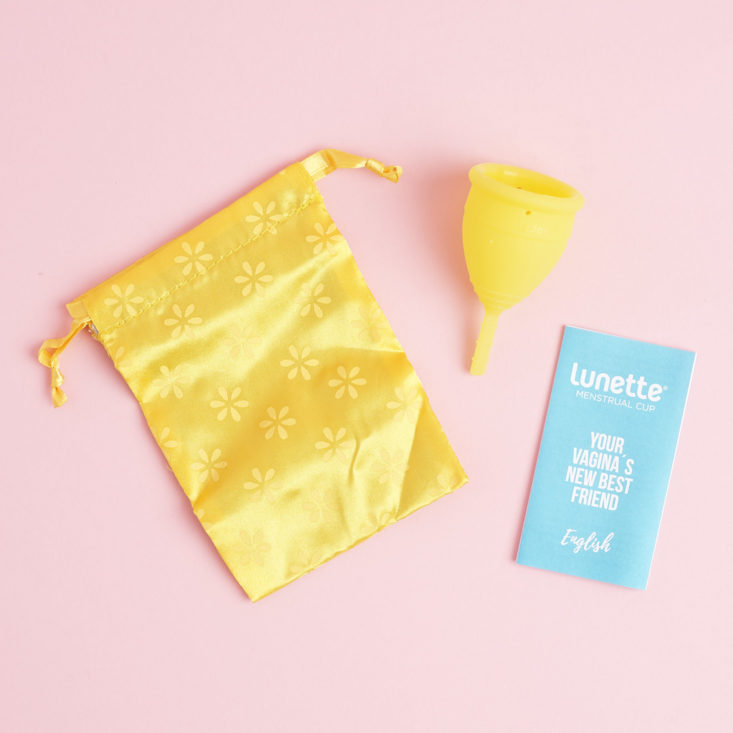 contents of Lunette Menstrual Cup box