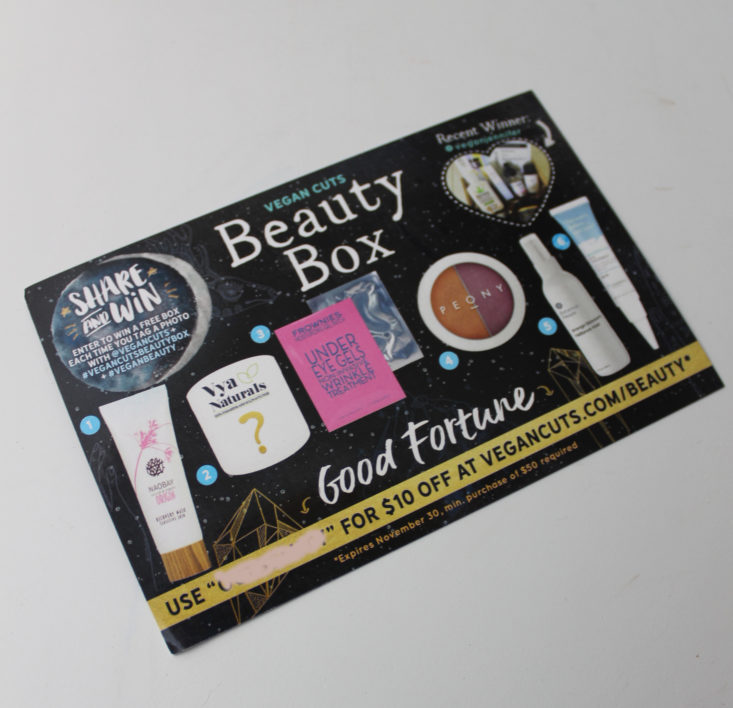 Vegan Cuts Beauty October 2018 - Beauty Box Booklet Front