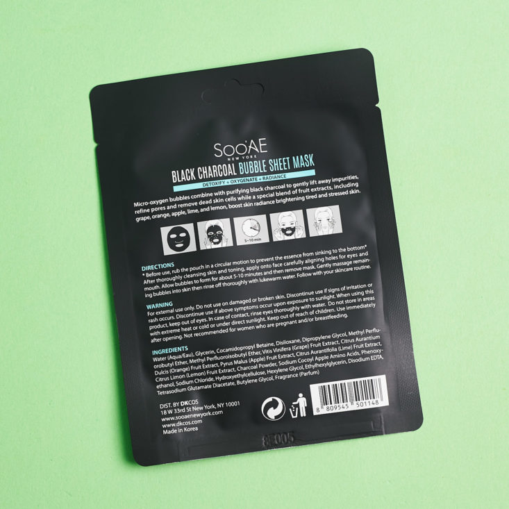 Walmart Beauty Box October 2018 - Black Charcoal Bubble Sheet Mask Back