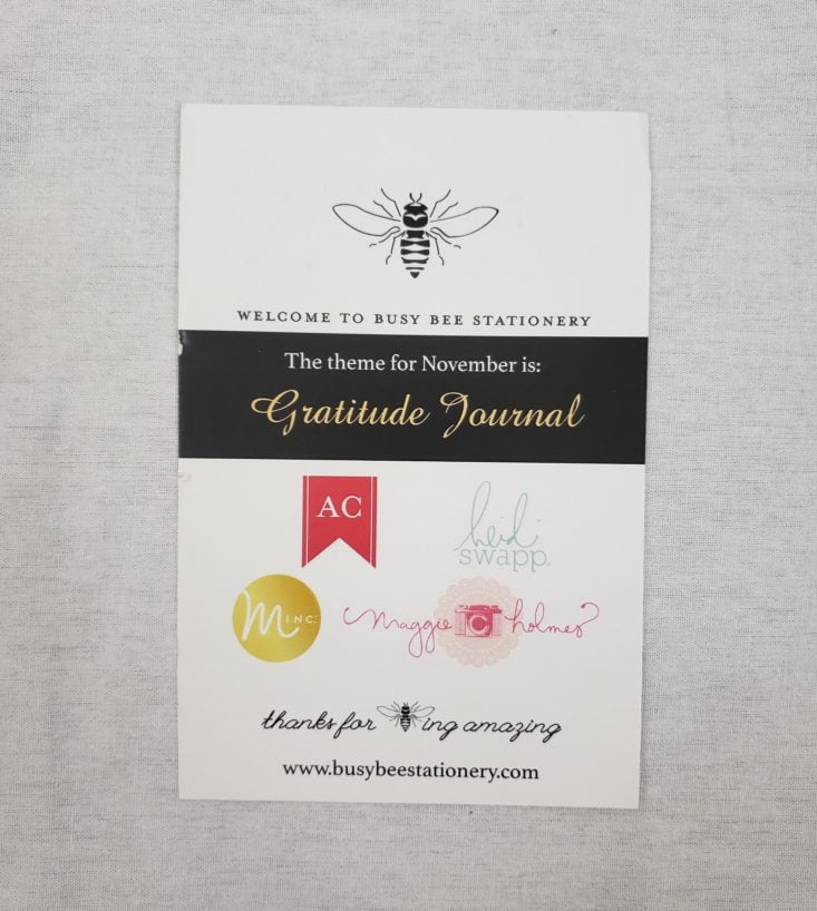 Busy Bee Stationary Novermber 2018 - Info Card Front