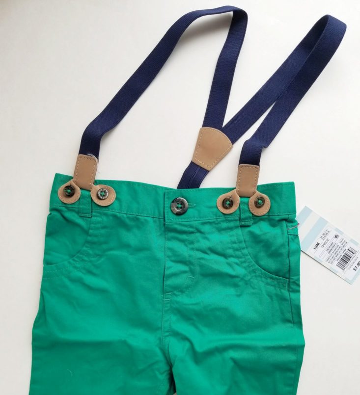 Cat & Jack Winter 2018 Review green pants with suspenders close up