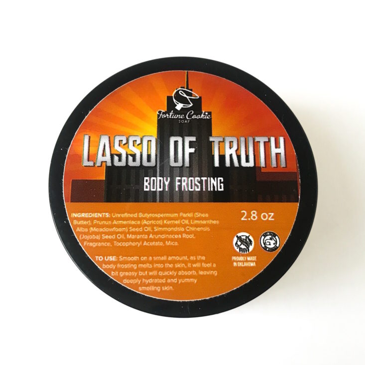 Fortune Cookie Soap November 2018 - Lasso of Truth Body Frosting Front