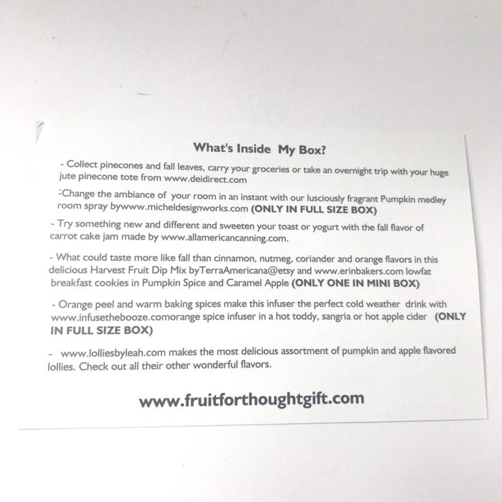Fruit For Thought Box October 2018 -Instruction Back