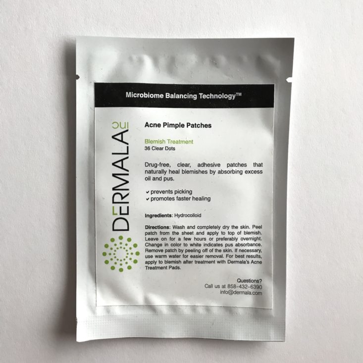 Goodbeing Box Subscription Review November 2018 - Dermala Inc. Acne Pimple Patches Packet Front