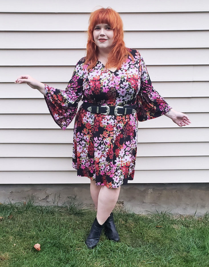 Gwynnie Bee Box October 2018 - Bell Sleeve Floral Fit And Flare Dress By London Times 0012
