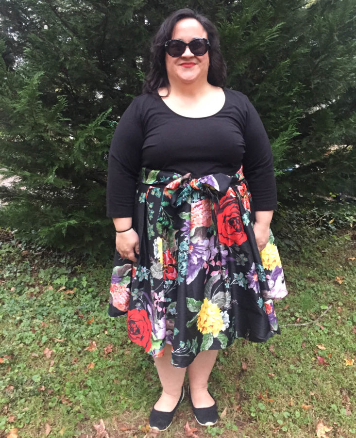 Gwynnie Bee Subscription Review November 2018 - Black Floral Twofer Fit And Flare Dress Front