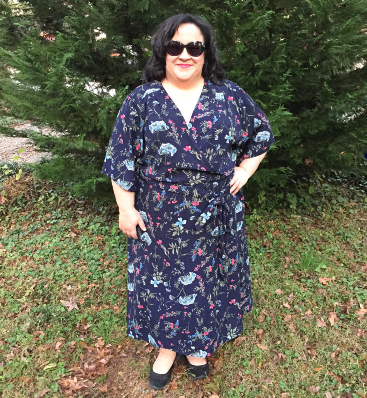 Gwynnie Bee Subscription Review November 2018 - TAHARI ASL - Berry Fern Faux Wrap Dress Front
