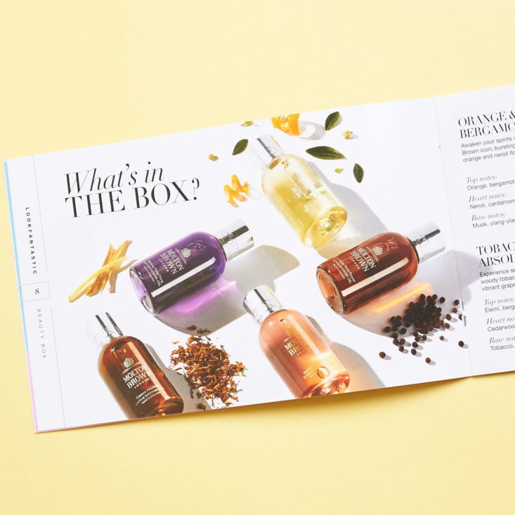 Look Fantastic Molton Brown Gift Set booklet scents lists