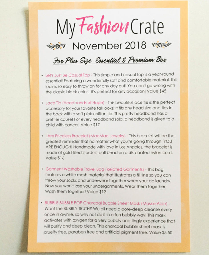 My Fashion Crate November 2018 - Booklet