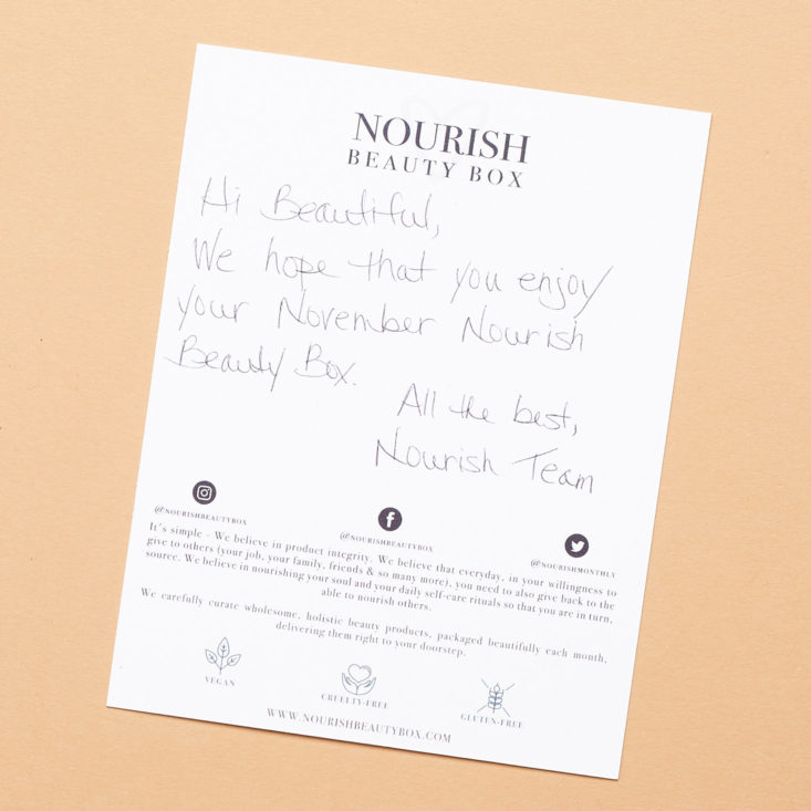 Nourish Beauty Box November 2018 Note