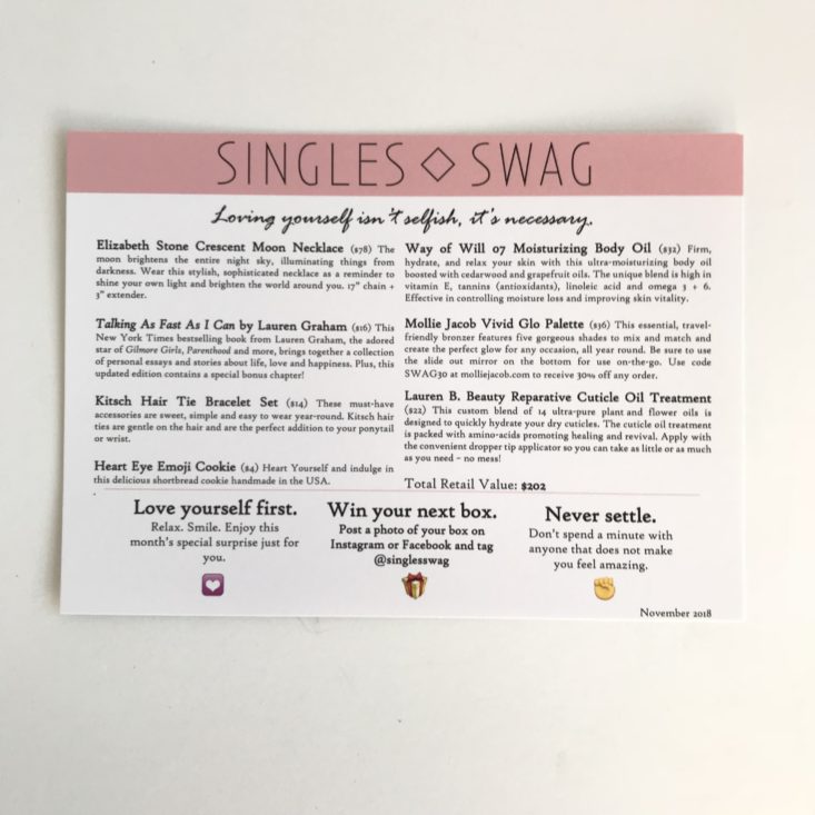 SinglesSwag November 2018 - Info Card Front