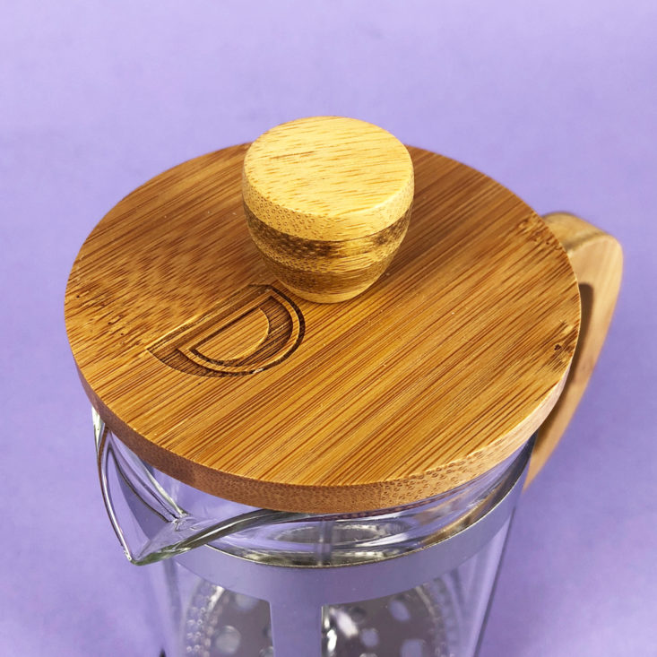 french press wooden lid with engraved D