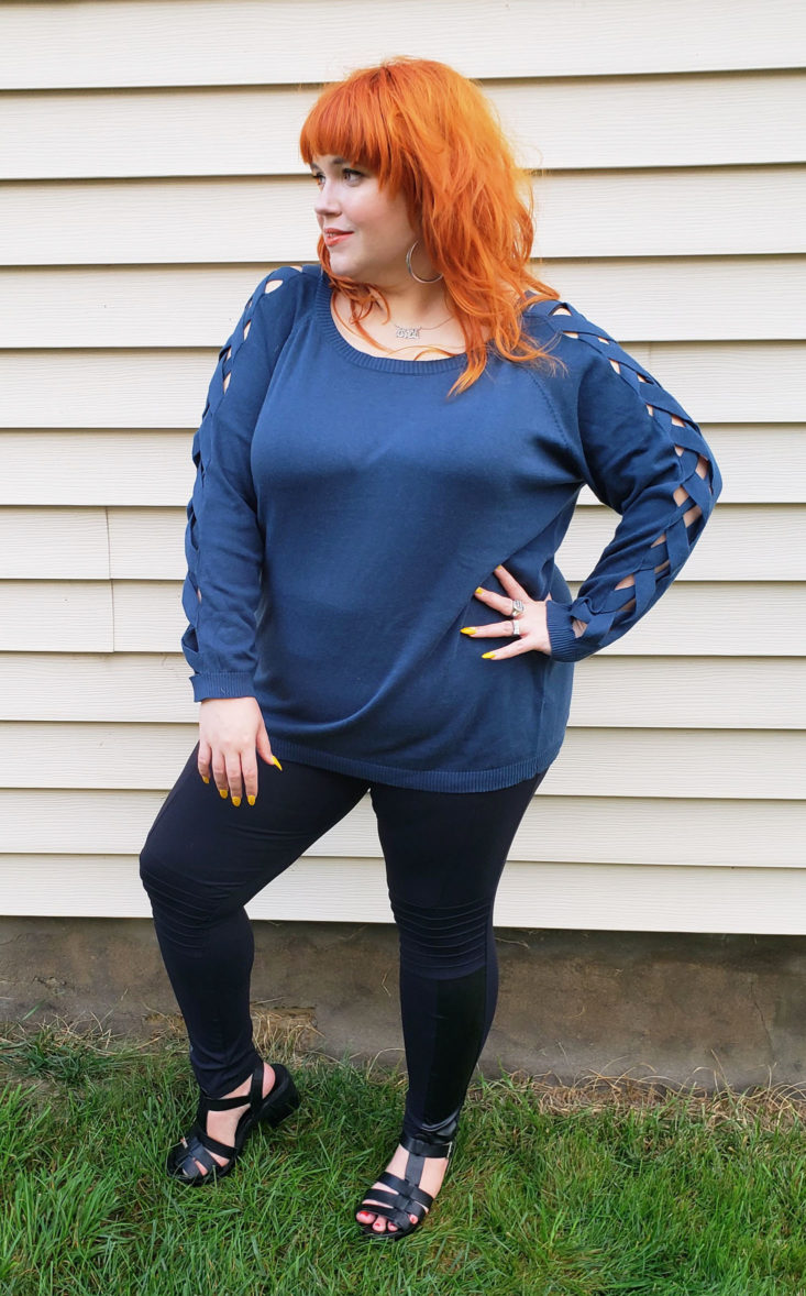 Stitch Fix Plus Size Clothing Box October 2018 Review - Glynn Faux Leather Detail Moto Legging by Rune Wear Front