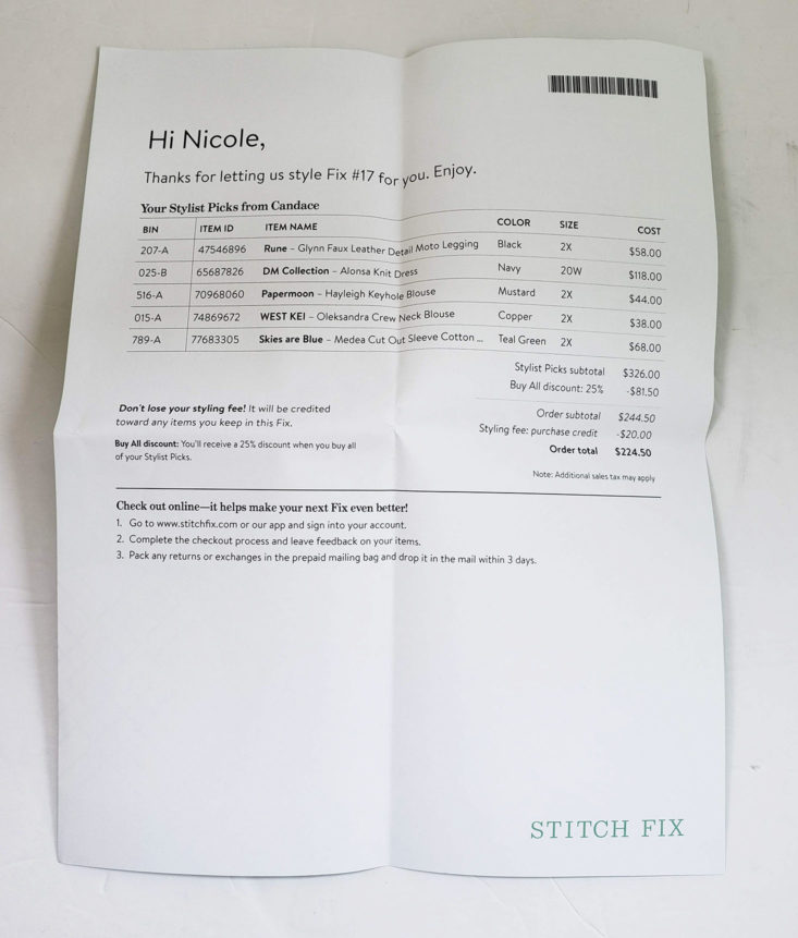 Stitch Fix Plus Size Clothing Box October 2018 Review - Invoice Top