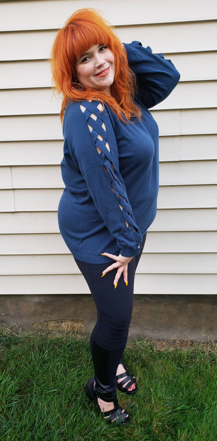 Stitch Fix Plus Size Clothing Box October 2018 Review - Medea Cut Out Sleeve Cotton Pullover by Skies Wear 1 Side