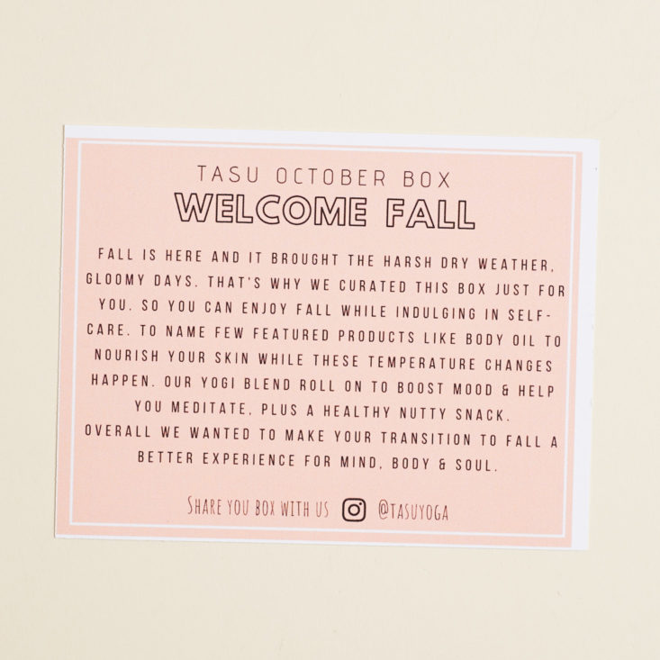 Tasu October 2018 card