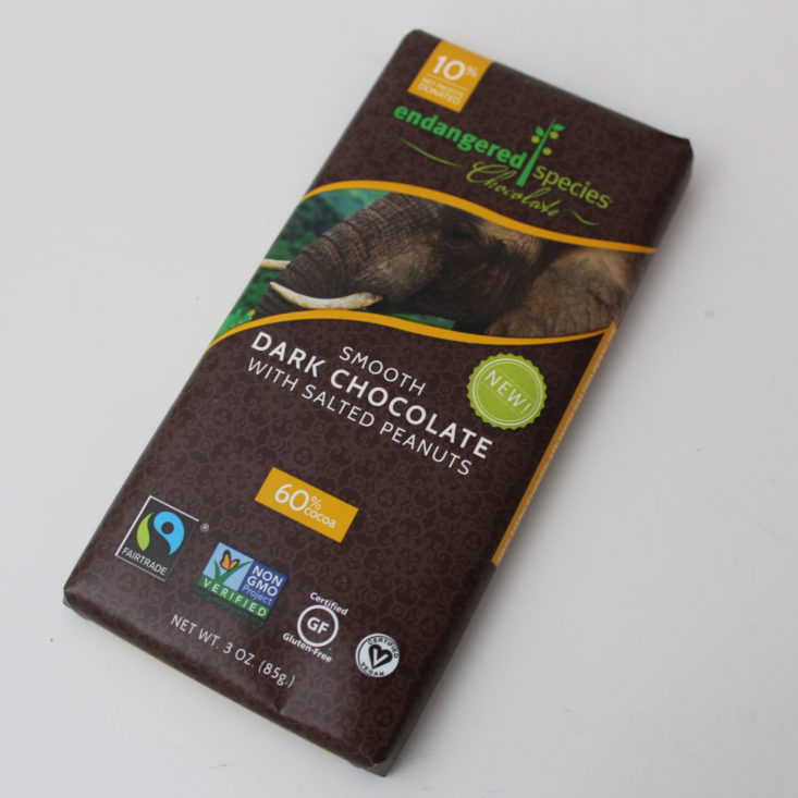 Vegan Cuts Snack Box November 2018 Review - Endangered Species Chocolate Smooth Dark Chocolate with Salted Peanuts Packet Top