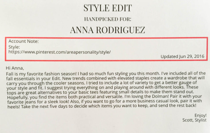 Wantable Style Edit Subscription Review November 2018 - Booklet Inside 2