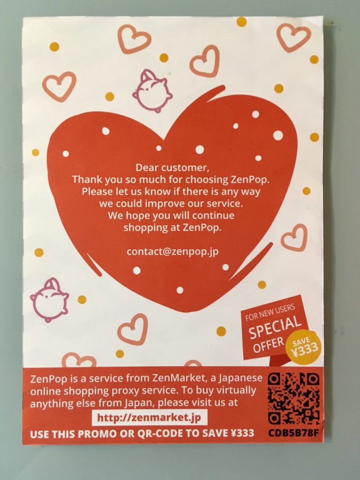 ZenPop Ramen + Sweets Mix Pack October 2018 Halloween Special Review - Thank you Note Back