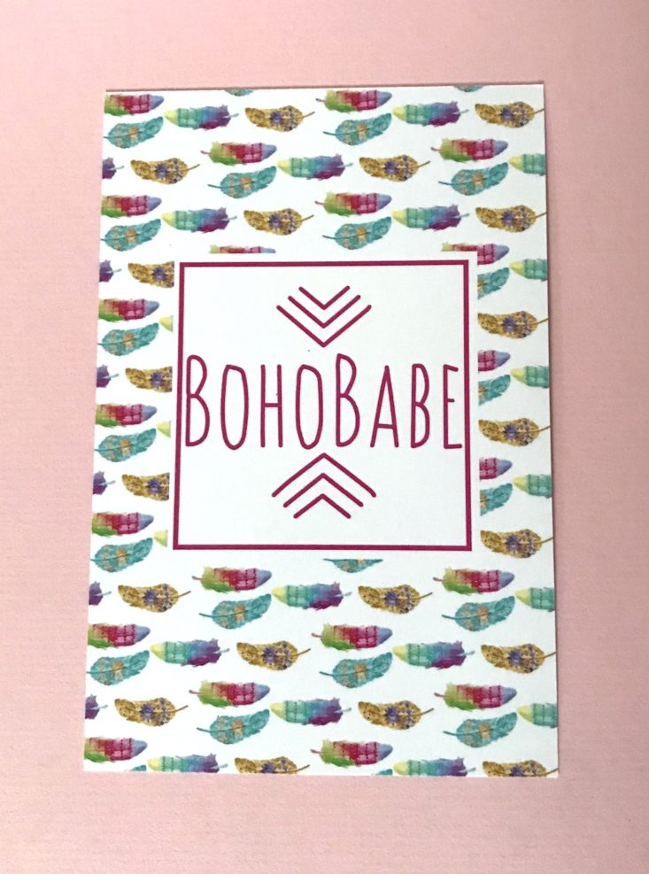 BohoBabe Box Subscription December 2018 - Information Sheet Front