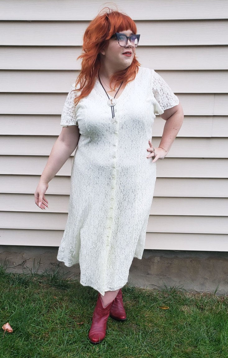 CHC Vintage Plus Clothing Box October 2018 - White Lace Overlay Maxi Dress 3 Front