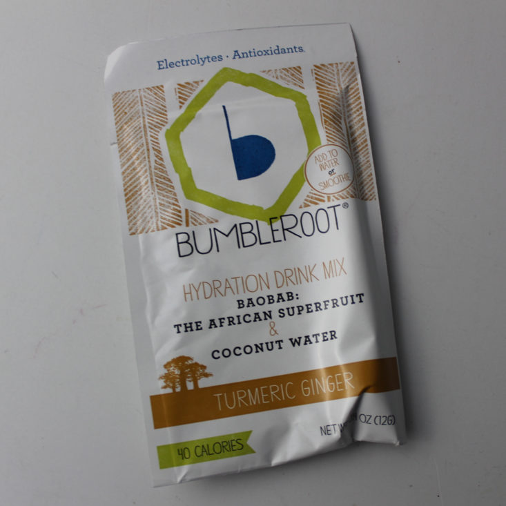 CLEAN.FIT Box December 2018 - Bumbleroot Hydration Drink Mix in Turmeric Ginger Packet Top
