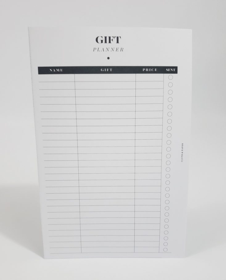 Cloth & Paper Subscription Box November 2018 - Gift Planner Checklist 2