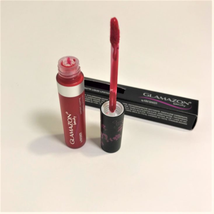 Cocotique Holiday Box December 2018 - Glamazon Beauty Cosmetics I’m Purrfect Red Liquid Lipstick Open Front