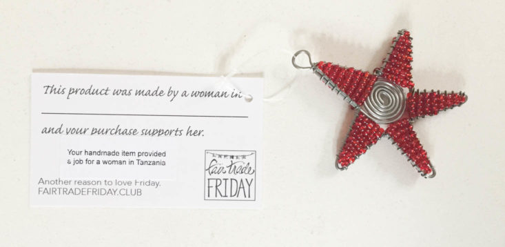 Fair Trade Friday Subscription December 2018 - Stay Ornament by Wild Hope Artisan Project, Tanzania Wioth Card Top