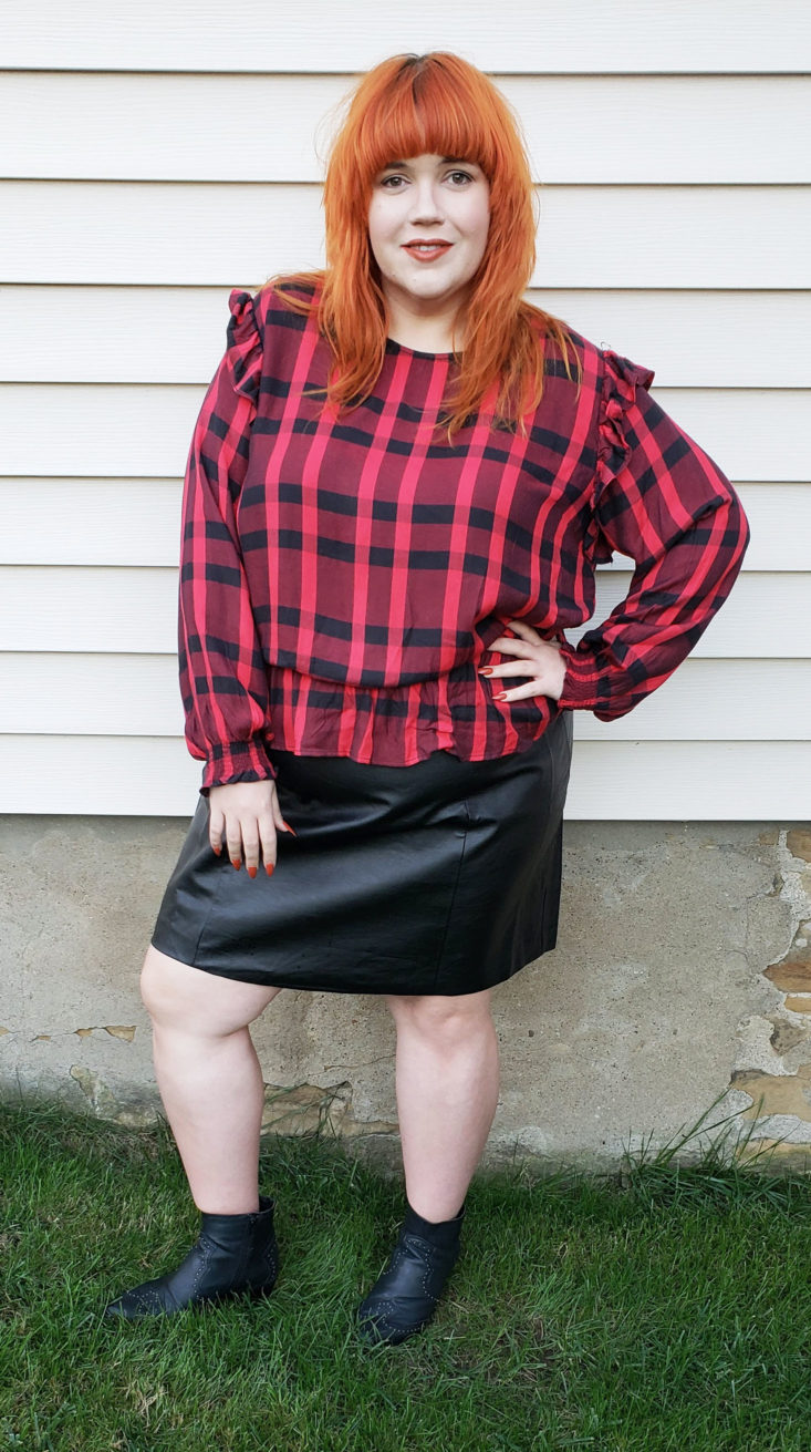 Nordstrom Trunk Box October 2018 - Millie Ruffle Plaid Peplum Top by Sanctuary Front 2