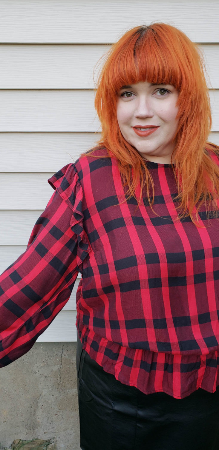 Nordstrom Trunk Box October 2018 - Millie Ruffle Plaid Peplum Top by Sanctuary Front Closer