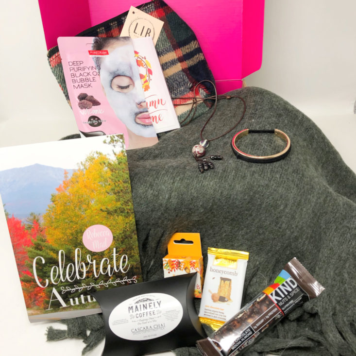 Rebecca Mail Celebrate Fall Deluxe Box November 2018 Review - All Content Of Box Front